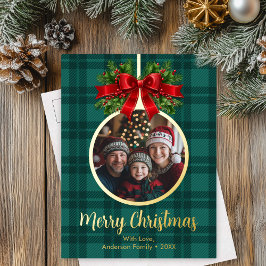 Kerstbal Ornament Foto Buffalo Plaid Folie Feestdagen Briefkaart