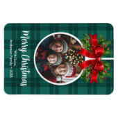 Kerstbal Ornament Foto Green Buffalo Plaid Magneet (Horizontaal)