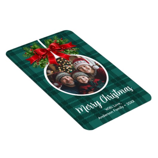 Kerstbal Ornament Foto Green Buffalo Plaid Magneet (Rechterzijde)