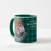 Kerstbal Ornament Foto Green Buffalo Plaid Mok (Voorkant links)