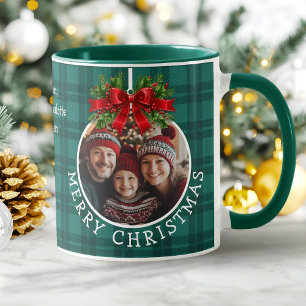 Kerstbal Ornament Foto Green Buffalo Plaid Mok