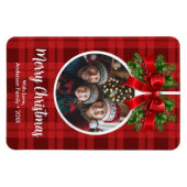 Kerstbal Ornament Foto Red Buffalo Plaid Magneet (Horizontaal)