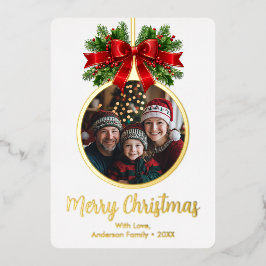 Kerstbal Ornament Holly Berries Foto Plaid Folie Feestdagenkaart