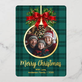 Kerstbal Ornament Holly Berries Foto Plaid Folie Feestdagenkaart