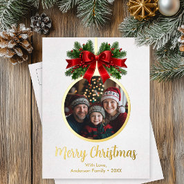 Kerstbal Ornament Holly Berries Foto wit Folie Feestdagen Briefkaart