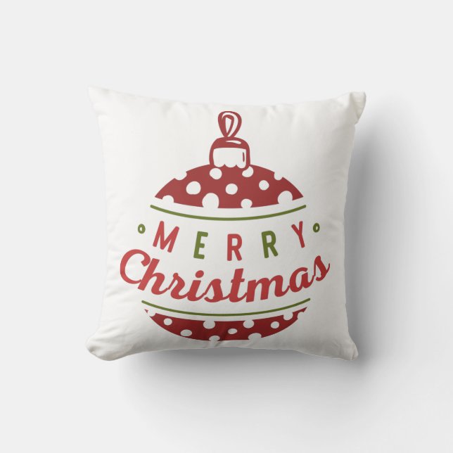 Kerstbal Ornament Rood Wit Stippenpatroon Kussen (Voorkant)
