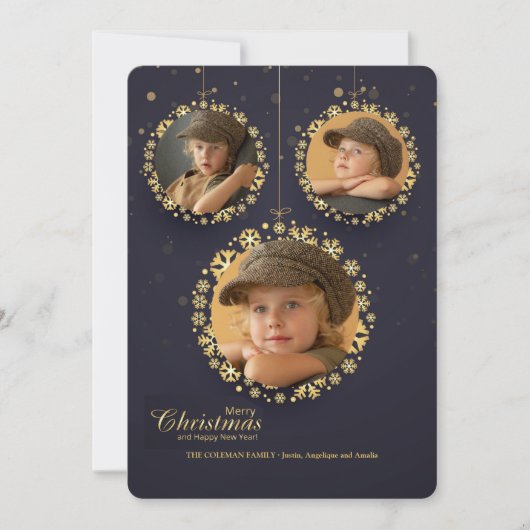 Kerstbal Ornamenten 3-foto Kerstkaart (Voorkant)