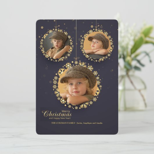 Kerstbal Ornamenten 3-foto Kerstkaart (Staand voorkant)