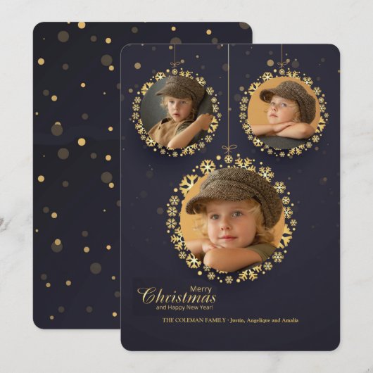 Kerstbal Ornamenten 3-foto Kerstkaart (Voorkant / Achterkant)