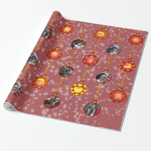 Kerstbal Ornamenten 6 Foto's L-Red Cadeaupapier