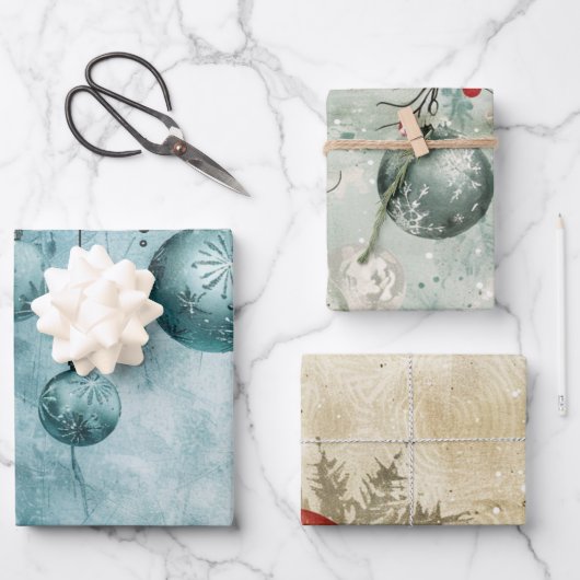 Kerstbal patroon inpakpapier vel (Voorkant)