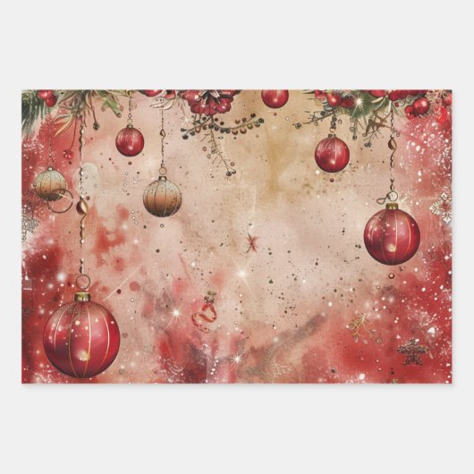 Kerstbal patroon inpakpapier vel (Voorkant)