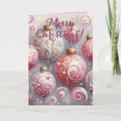 Kerstbal Pink Wit met Krullen Feestdagen Kaart (Voorkant)