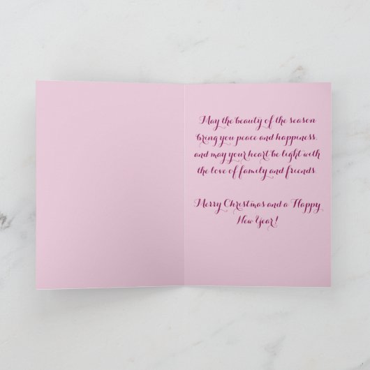 Kerstbal Pink Wit met Krullen Feestdagen Kaart (Binnen)