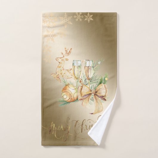 Kerstbal, rendieren, wijnglas, sneeuwvlokken bad handdoek (Handdoek)