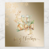 Kerstbal, rendieren, wijnglas, sneeuwvlokken wijn etiket (Enkel label)