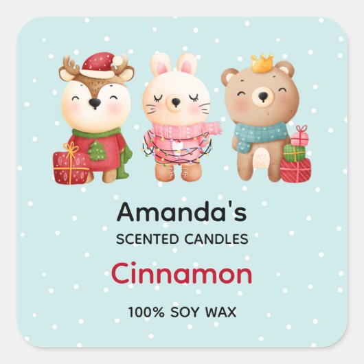 kerstbal - rendierkaars, Beer- en konijnenkaarsen Vierkante Sticker (Voorkant)