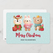 kerstbal - rendierlijk Beer en konijn Feestdagenkaart (Voorkant / Achterkant)