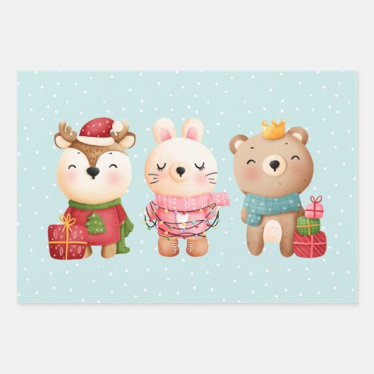 kerstbal - rendierlijk Beer en konijn Inpakpapier Vel (Voorkant 3)