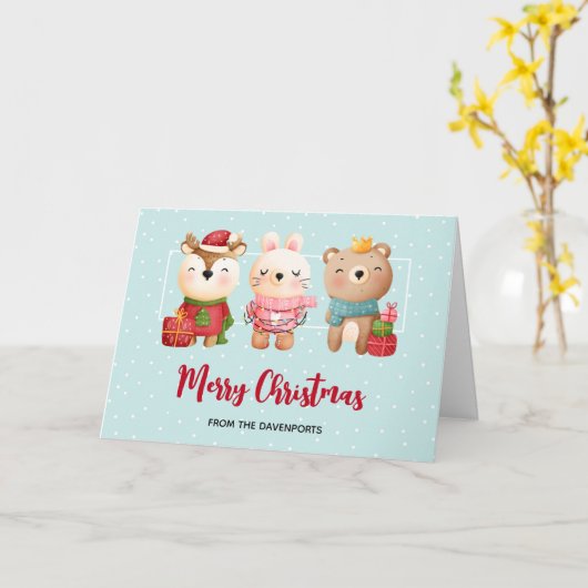 kerstbal - rendierlijk Beer en konijn Kaart (Gele Bloem)