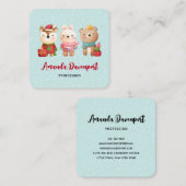 kerstbal - rendierlijk Beer en konijn Vierkante Visitekaartje (Voorkant / Achterkant)