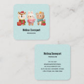 kerstbal - rendierlijk Beer en konijn Vierkante Visitekaartje (Voorkant / Achterkant)