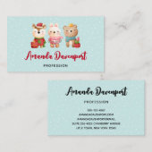 kerstbal - rendierlijk Beer en konijn Visitekaartje (Voorkant / Achterkant)