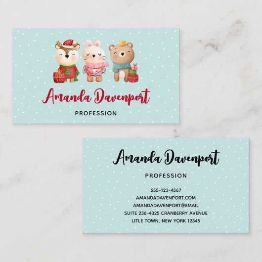 kerstbal - rendierlijk Beer en konijn Visitekaartje (Voorkant / Achterkant)