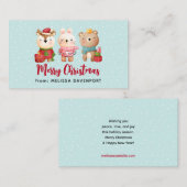 kerstbal - rendierlijk Beer en konijn Visitekaartje (Voorkant / Achterkant)