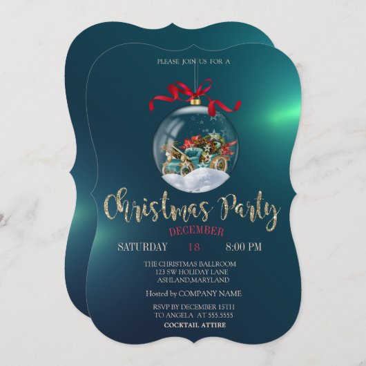 Kerstbal, Retro Car, Groene Kerstbedrijf Kaart (Voorkant / Achterkant)