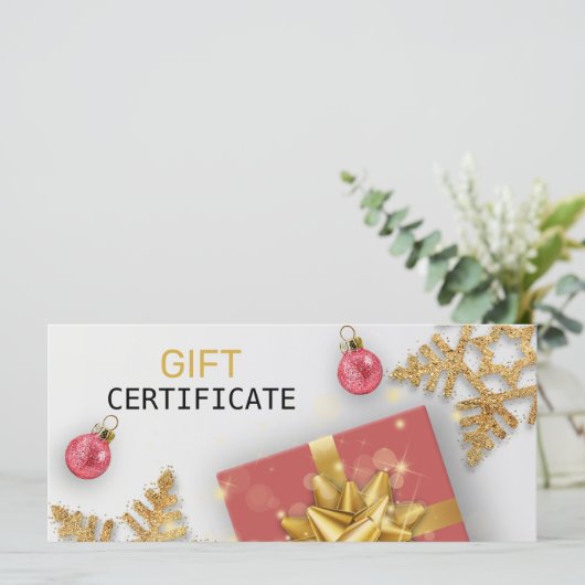 Kerstbal Rood cadeau Goud Snowflakes (Staand voorkant)