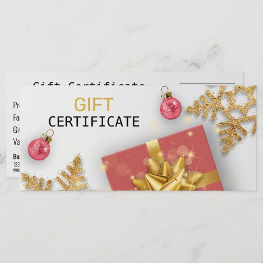 Kerstbal Rood cadeau Goud Snowflakes (Voorkant / Achterkant)