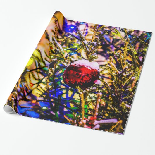 Kerstbal rood cadeaupapier (Uitgerold)