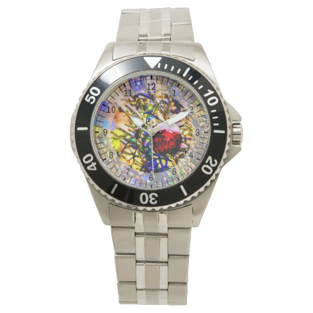 Kerstbal rood horloge (Voorkant)