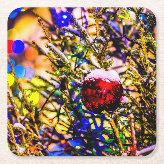 Kerstbal rood kartonnen onderzetters (Voorkant)