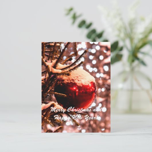 Kerstbal rood licht feestdagenkaart (Staand voorkant)