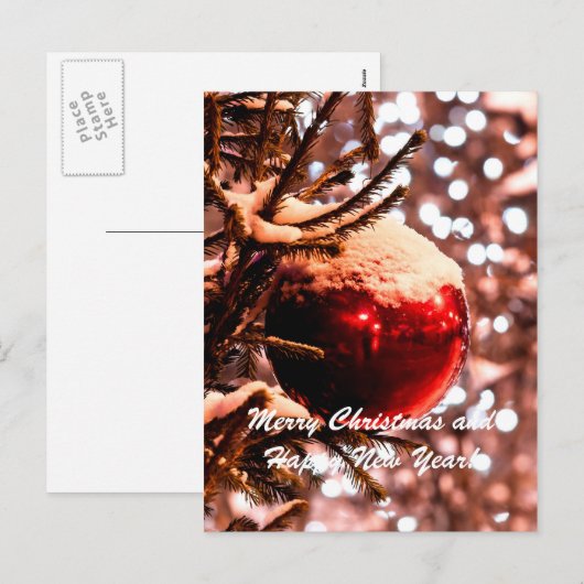 Kerstbal rood licht feestdagenkaart (Voorkant / Achterkant)