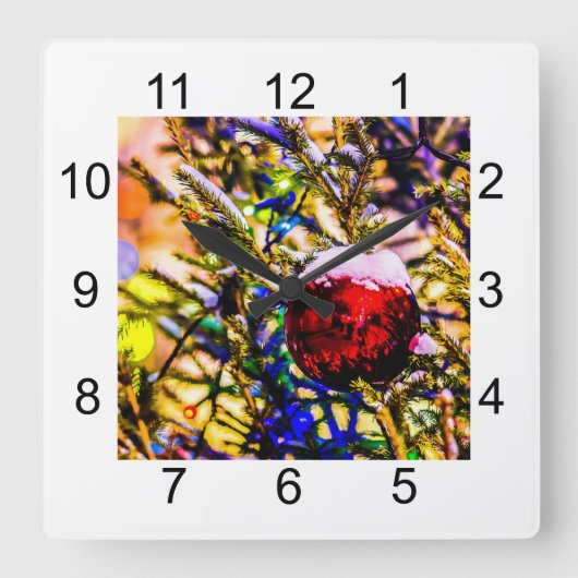 Kerstbal rood vierkante klok (Voorkant)