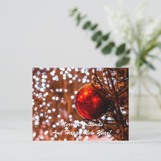 Kerstbal rood wit feestdagenkaart (Staand voorkant)