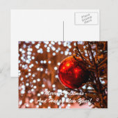 Kerstbal rood wit feestdagenkaart (Voorkant / Achterkant)