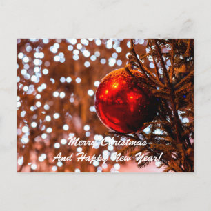 Kerstbal rood wit feestdagenkaart