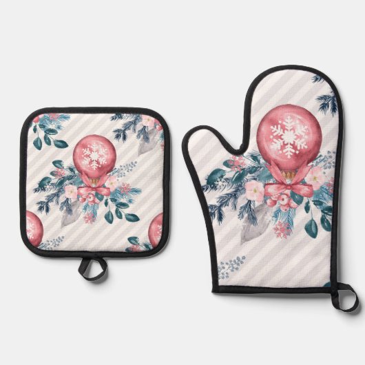 Kerstbal Roze Ovenwant & Pannenlap Set (Voorkant)