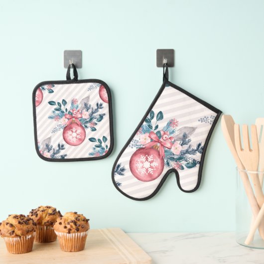 Kerstbal Roze Ovenwant & Pannenlap Set (Insitu(Ophanging))