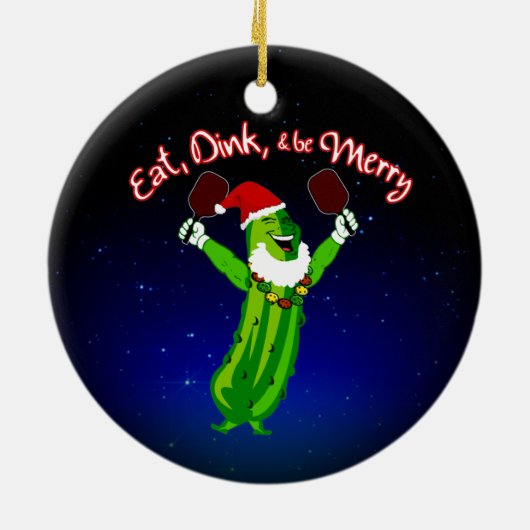 kerstbal Santa Hat Pickle Keramisch Ornament (Achterkant)