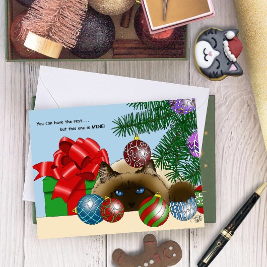 Kerstbal Siamese Kat Grappig Kaart