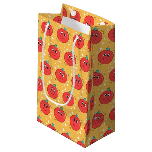 Kerstbal smiley retro stripfiguur klein cadeauzakje (Voorkant Gekanteld)