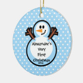 Kerstbal Sneeuwmannetje Jongen Eerste Kerstmis Keramisch Ornament (Links)