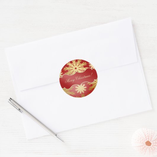 Kerstbal Sneeuwvlokken Rode Gouden stickers (Envelop)