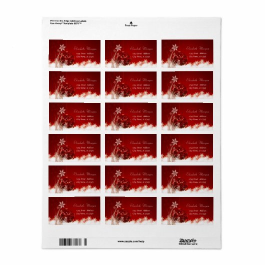 Kerstbal, sneeuwvlokken, rood etiket (Full Sheet)