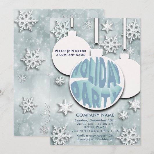 Kerstbal sneeuwvlokken typografie feestje kaart (Voorkant / Achterkant)